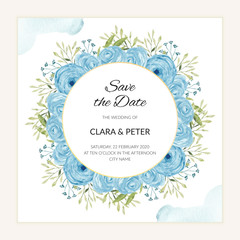 Watercolor blue floral save the date card template