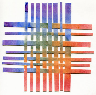 Rainbow Paper Stripes Woven Collage On White Paper