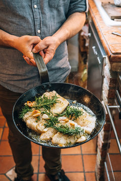 Food: Fried cod with herbs and garlic
