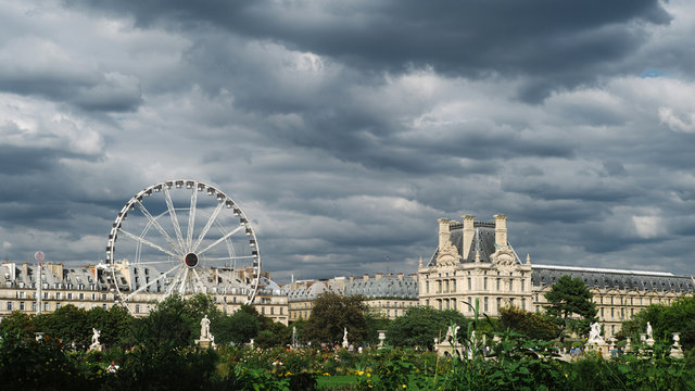 Cloudy sky over beautiful city Paris.