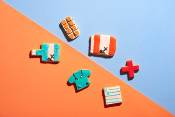 Royal icing sugar cookies decorated in doctor theme arranged