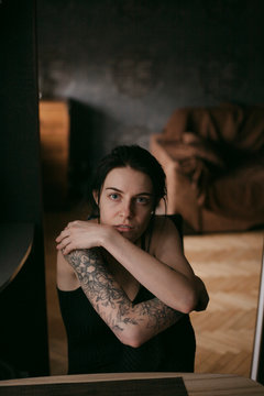 beautiful girl posing on a home background