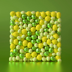 Beautiful background with beads, particles and simulation. 3d illustration, 3d rendering.