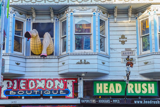 SAN FRANCISCO, USA - DECEMBER 15, 2013:  Haight Ashbury neighborhood in San Francisco, California, United States of America, a hippy area.