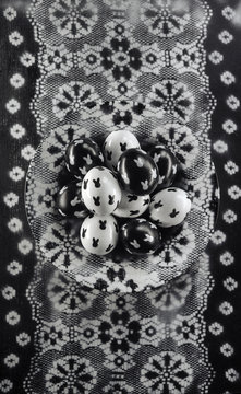 Black and white Easter Eggs with a simple cute bunnies design