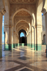 Fototapeta na wymiar Beautiful marble columns in the Hassan II Mosque in Casablanca, Morocco.