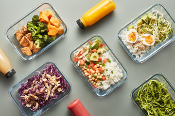 Prepared meal in glass containers for work