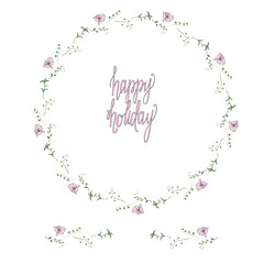 Round frame with beautiful gladiolus flowers and lettering in the center. Festive floral circle for your season design