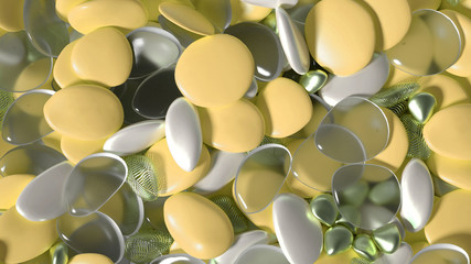 Beautiful background with beads, particles and simulation. 3d illustration, 3d rendering.