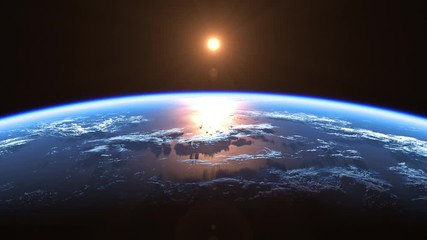 Sun Above Planet Earth. View From Space. Ultra High Definition. 4K. 3840x2160. Seamless Looped. Realistic 3d Animation. - Powered by Adobe
