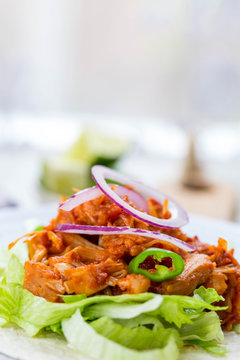 Vegan pulled "pork" tacos, made with pulled Jackfruit.