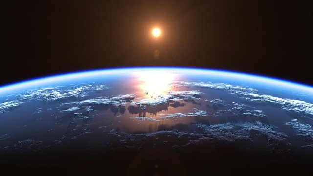 Sun Above Planet Earth. View From Space. Ultra High Definition. 4K. 3840x2160. Seamless Looped. Realistic 3d Animation.