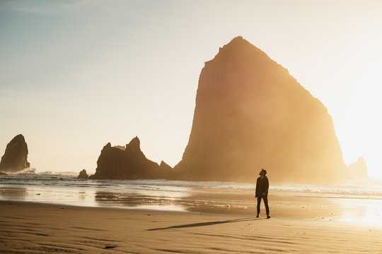 ginger man on a beach in oregon