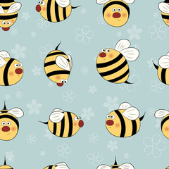 Bees pattern. Funny cartoon bugs texture. Colorful kids background.