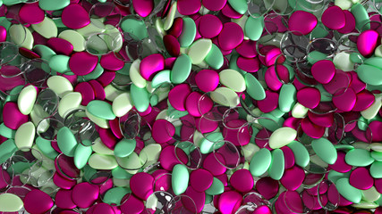 Beautiful background with beads, particles and simulation. 3d illustration, 3d rendering.