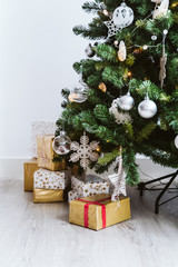 Christmas Tree decoration at home with ornaments
