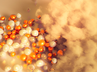 Beautiful background with beads, particles and simulation. 3d illustration, 3d rendering.
