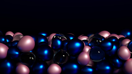 Beautiful background with beads, particles and simulation. 3d illustration, 3d rendering.