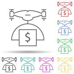 drone with money multi color style icon. Simple thin line, outline vector of drones icons for ui and ux, website or mobile application