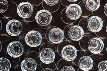 Wine glasses displayed on the table, turned upside down