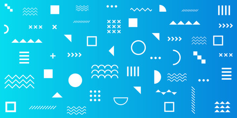 Memphis Simple Blue Abstract Circle Line Rectangle Box Arrow Cross Mountain River Pie Egypt Basic Shape Background For shirt