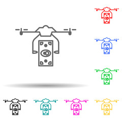 drone with money multi color style icon. Simple thin line, outline vector of drones icons for ui and ux, website or mobile application