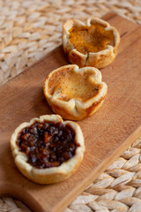 Trio of holiday tarts - pumpkin, mincemeat and butter tart