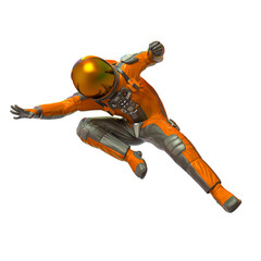 astronaut explorer in a super action pose in white background