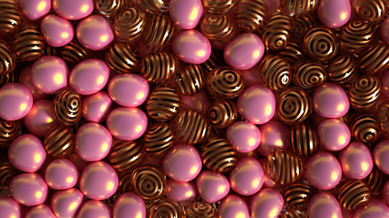 Beautiful background with beads, particles and simulation. 3d illustration, 3d rendering.