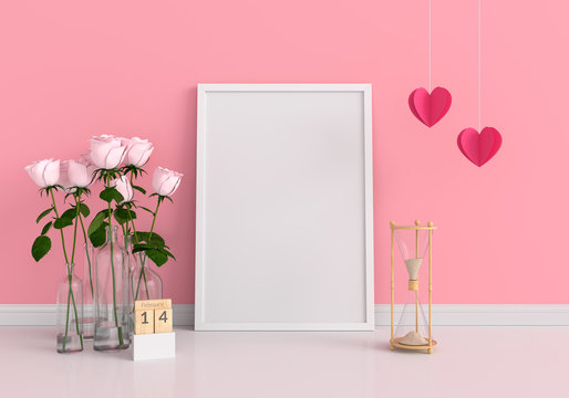 Empty photo frame for mockup, Valentine Concept, 3D rendering