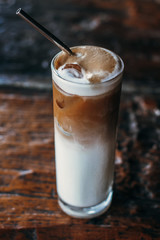 cafe latte on wooden table