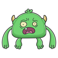 Scared green goblin cartoon monster