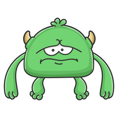 Sad green goblin cartoon monster