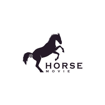 Illustration Horse Silhouette, Horse Warrior Medieval logo design with movie film cinema reel