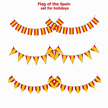 Bright set with flag of Spain. Happy Spain day flags. Colorful collection with flag. Illustration.