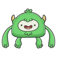 Happy green yeti cartoon monster