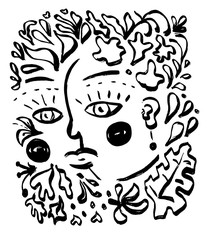 Modern black white abstract graphic poster woman face. Vector isolated illustration.