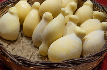 caciocavallo, matured cheese typical of southern Italy in a wicker basket