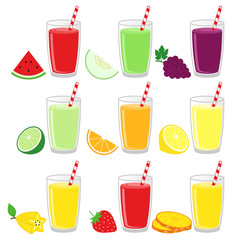 Fruit Juice Vector Design Illustration. Fruit Juice Collection in Glass