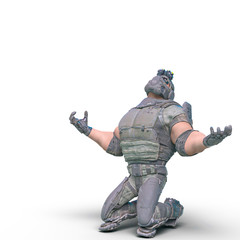 tactical soldier cartoon on his knees