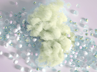 Beautiful background with beads, particles and simulation. 3d illustration, 3d rendering.