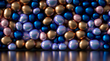 Beautiful background with beads, particles and simulation. 3d illustration, 3d rendering.