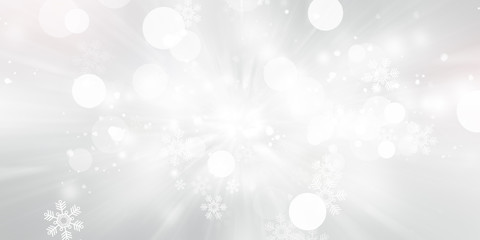 white and gray Christmas light with snowflake bokeh background, Winter backdrop wallpaper.