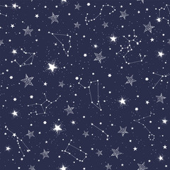 Space Galaxy constellation seamless pattern print could be used for textile, zodiac star yoga mat, phone case © transiastock