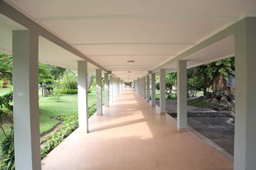 Straight pathway between buildings