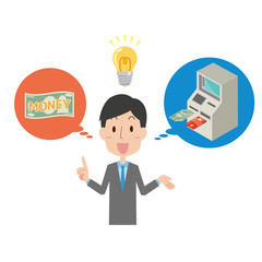 キャッシング　お金　活用　ひらめき　男性　ATM　引き出し