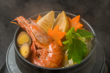 釜めし　Japanese rice pilaf cooked in an iron pot