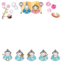 桃の節句　ひなまつり　フレーム　五人囃子　イラスト