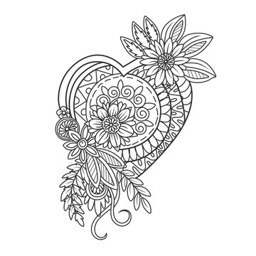 Coloring page valentine's day heart with flowers