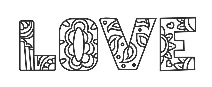 Love coloring page for Valentine`s Day with flowers